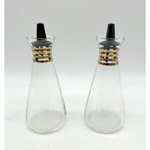 Vintage Pair Pyrex Glass Flask Cruet Set Oil & Vinegar Or Salt & Pepper Black